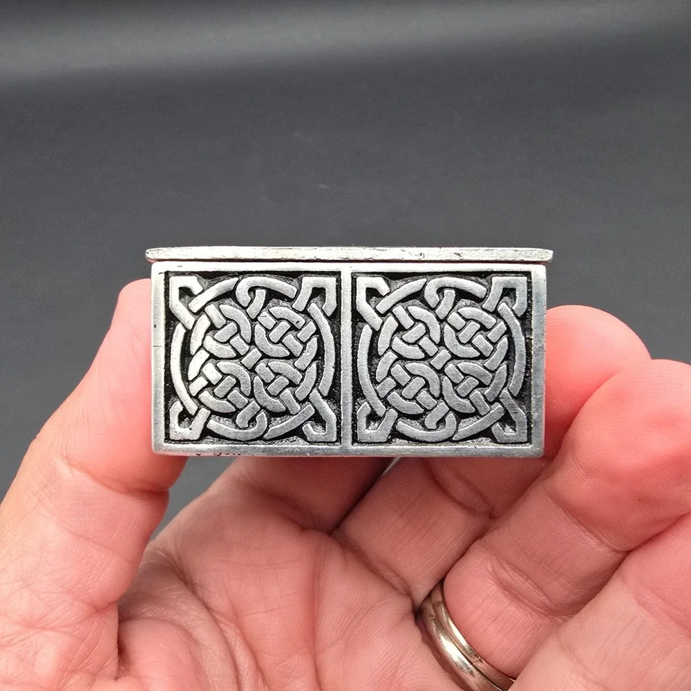 A.E. Williams Celtic Knot Pewter Trinket Box Blue Velvet Lining Made in England
